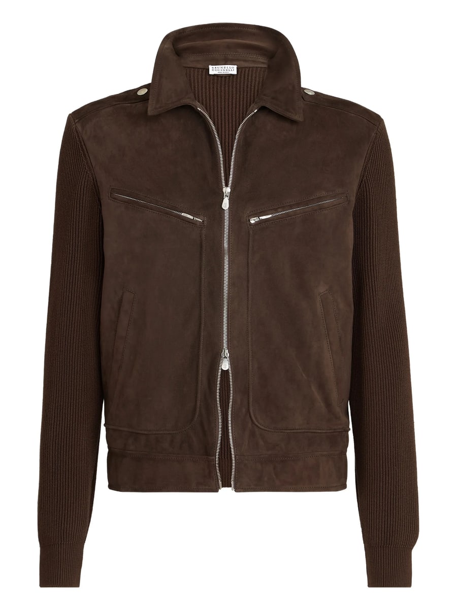 Brunello Cucinelli Brunello Cucinelli Ribbed-knit Suede Jacket