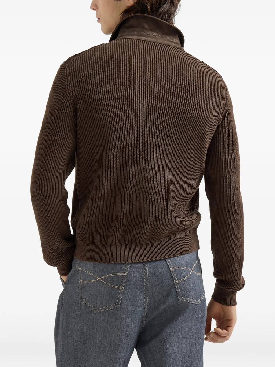 Brunello Cucinelli Brunello Cucinelli Ribbed-knit Suede Jacket, view 3