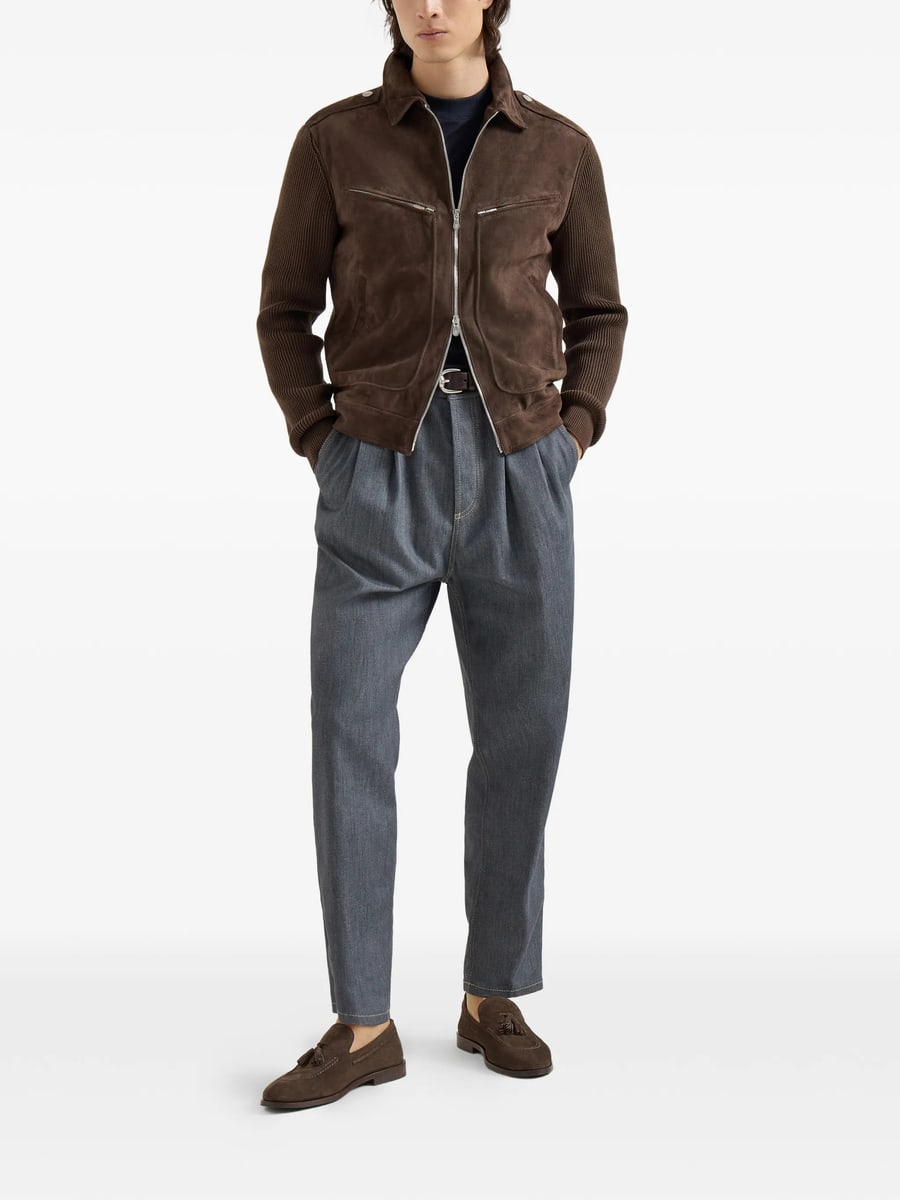 Brunello Cucinelli Brunello Cucinelli Ribbed-knit Suede Jacket, view 4