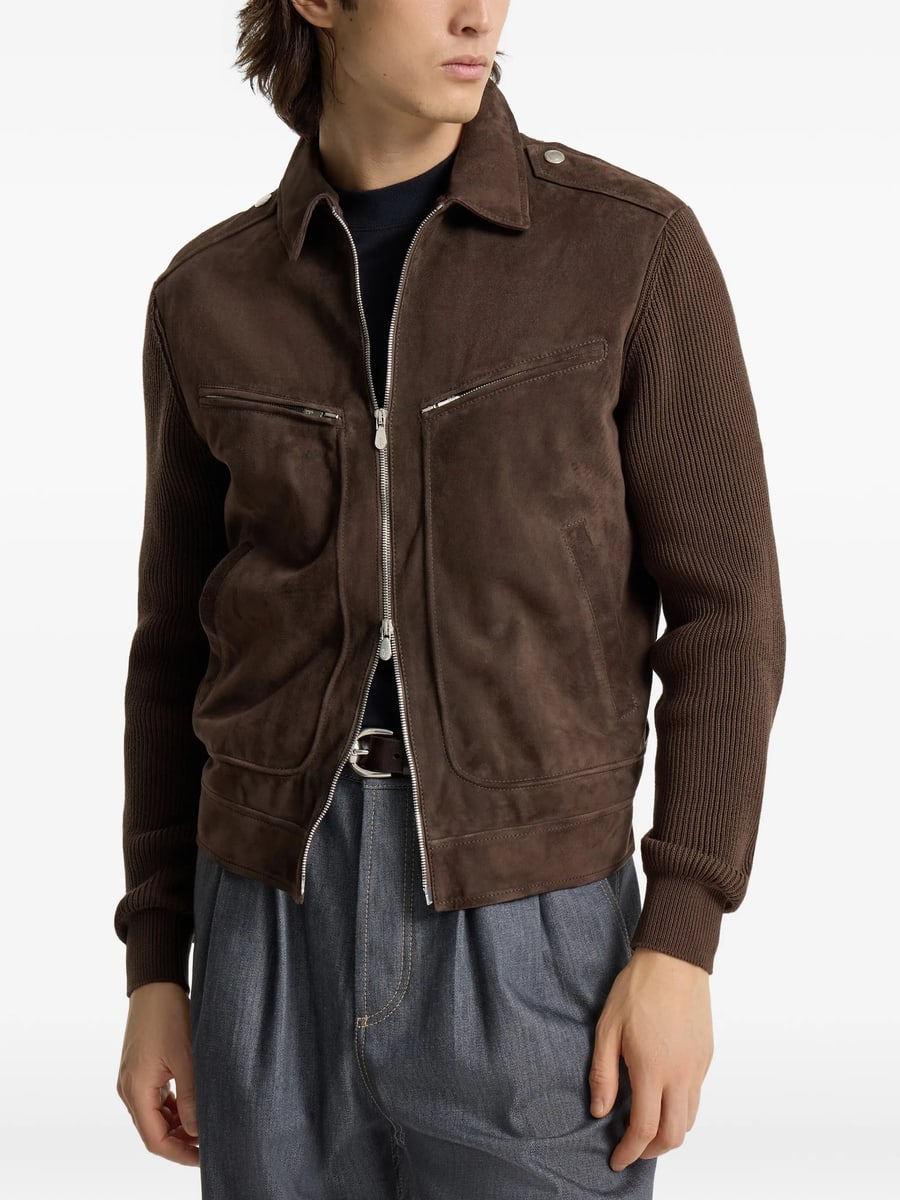 Brunello Cucinelli Brunello Cucinelli Ribbed-knit Suede Jacket, view 5