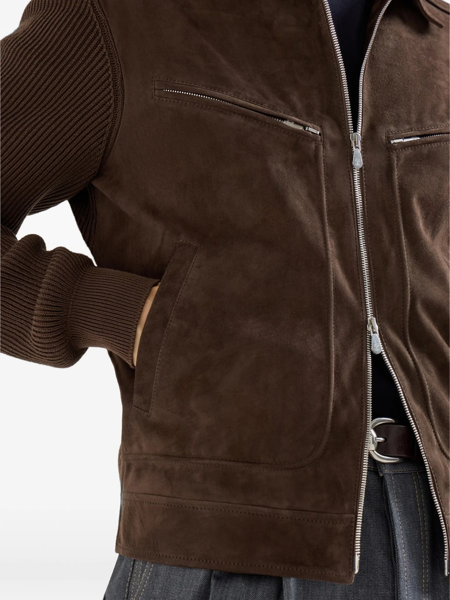 Brunello Cucinelli Brunello Cucinelli Ribbed-knit Suede Jacket, view 6