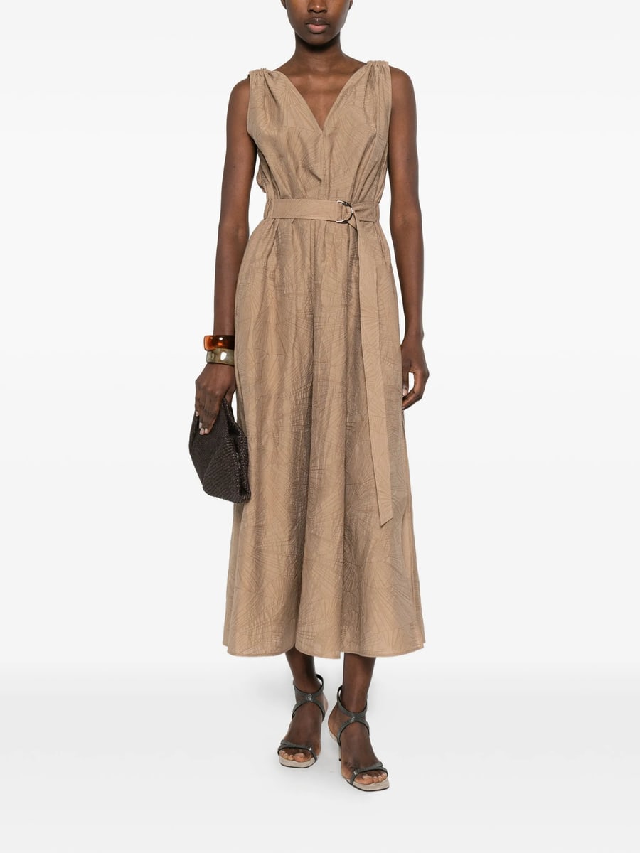 Brunello Cucinelli Brunello Cucinelli V-neck Belted Midi Dress, view 5