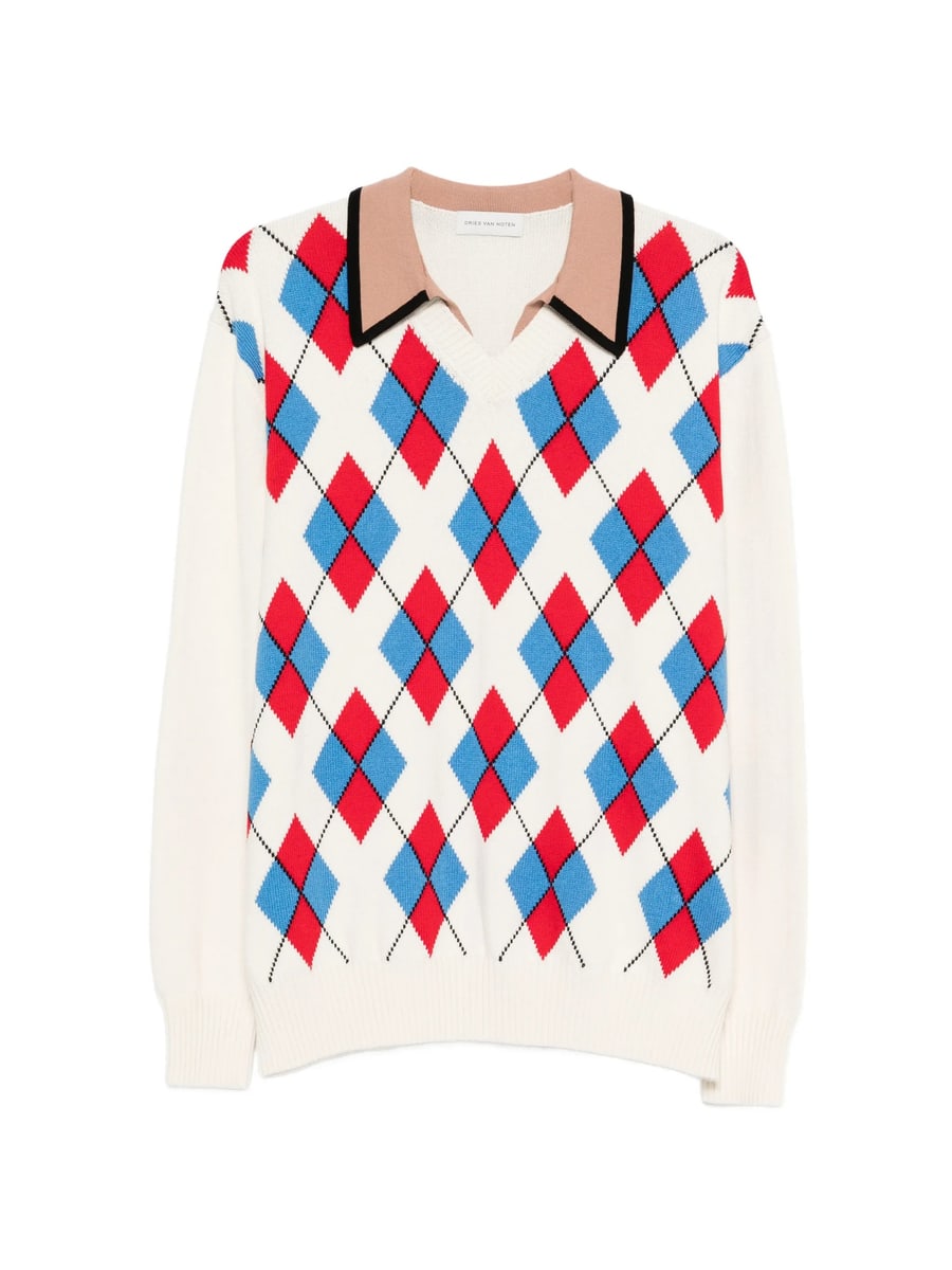 Dries Van Noten Dries Van Noten Argyle V-neck Sweater