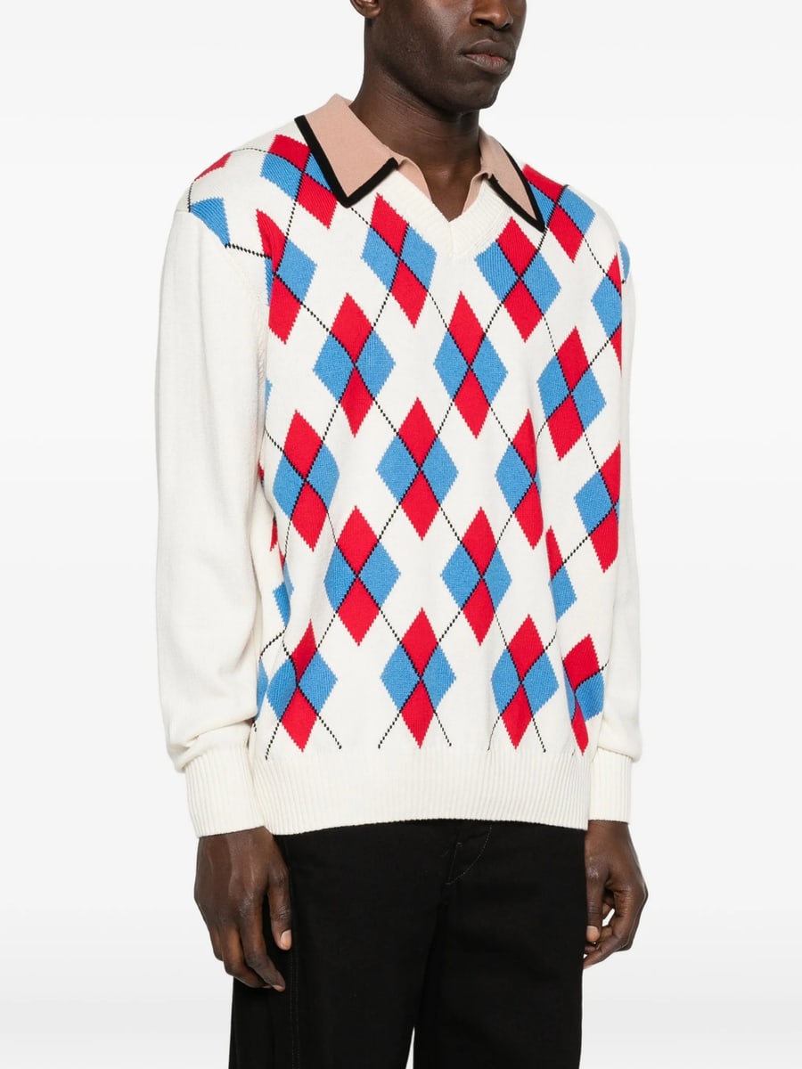 Dries Van Noten Dries Van Noten Argyle V-neck Sweater, view 3