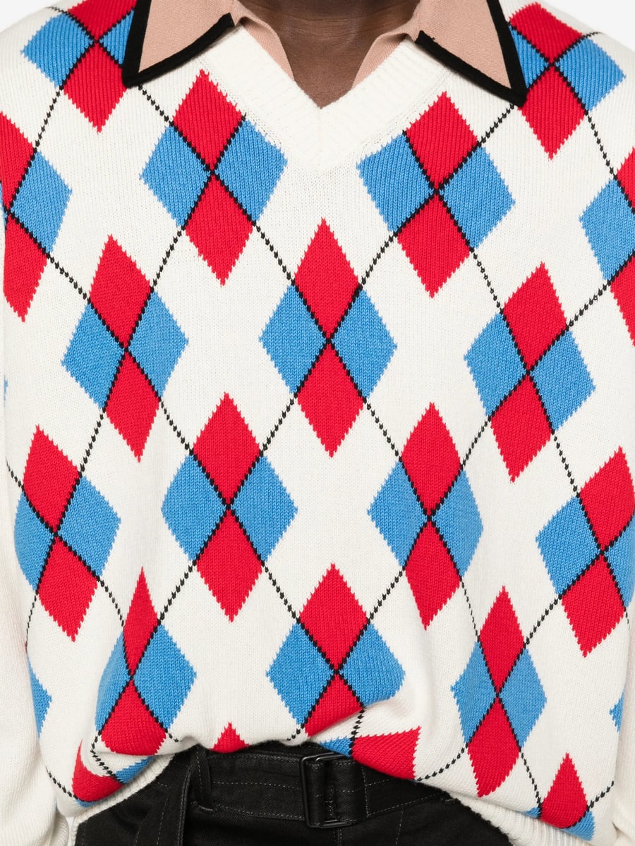 Dries Van Noten Dries Van Noten Argyle V-neck Sweater, view 4