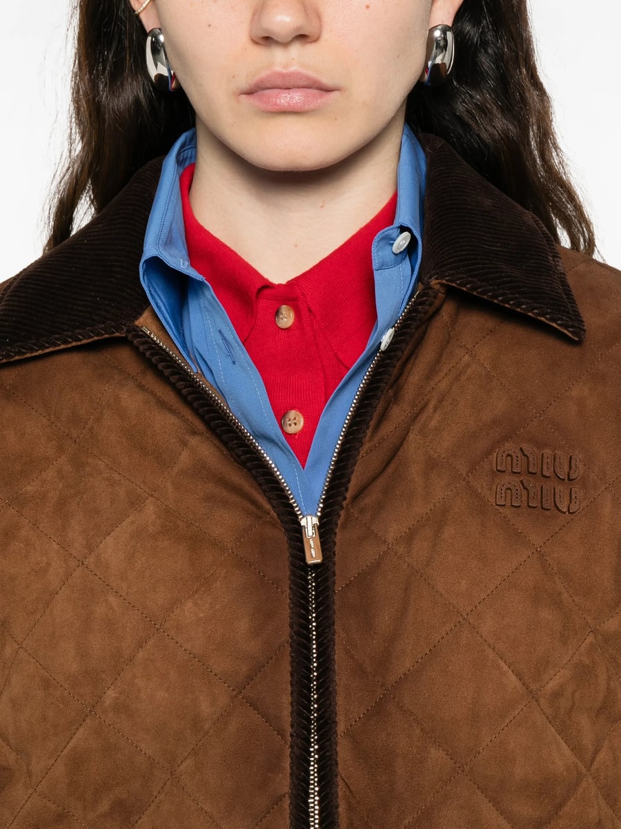 Miu Miu Miu Miu Quilted-design Corduroy-collar Jacket, view 2