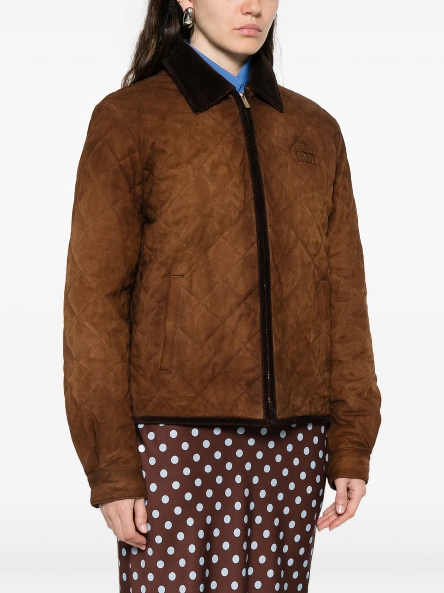 Miu Miu Miu Miu Quilted-design Corduroy-collar Jacket, view 3