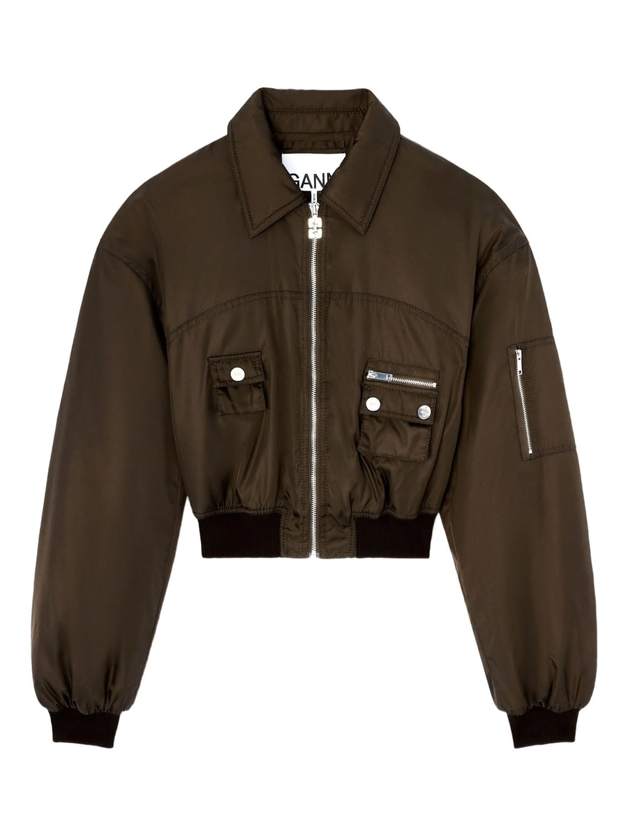 Ganni Ganni Ruffled-detail Bomber Jacket, view 5