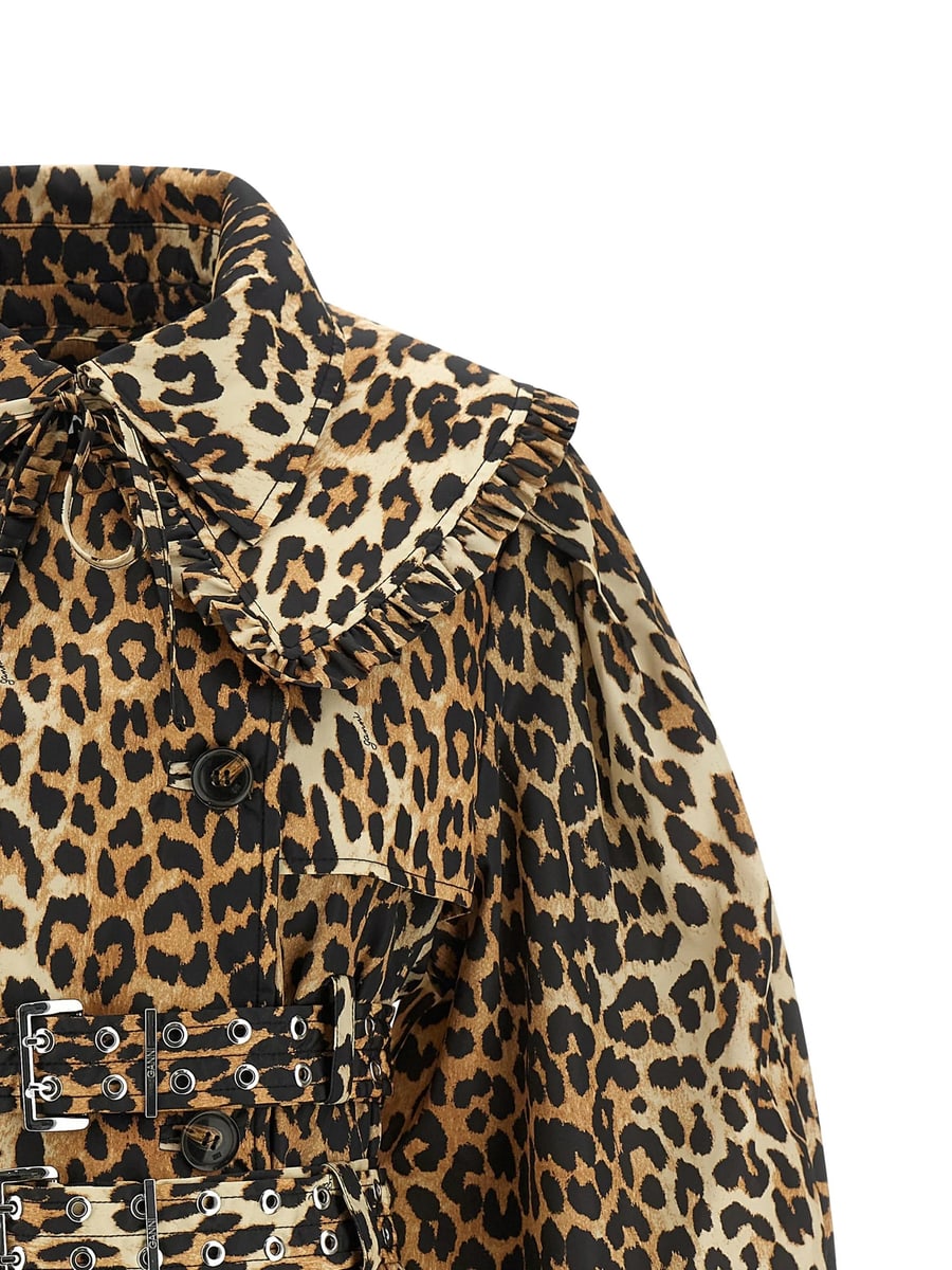 Ganni Ganni Ruffle Leopard Trench Coat, view 2