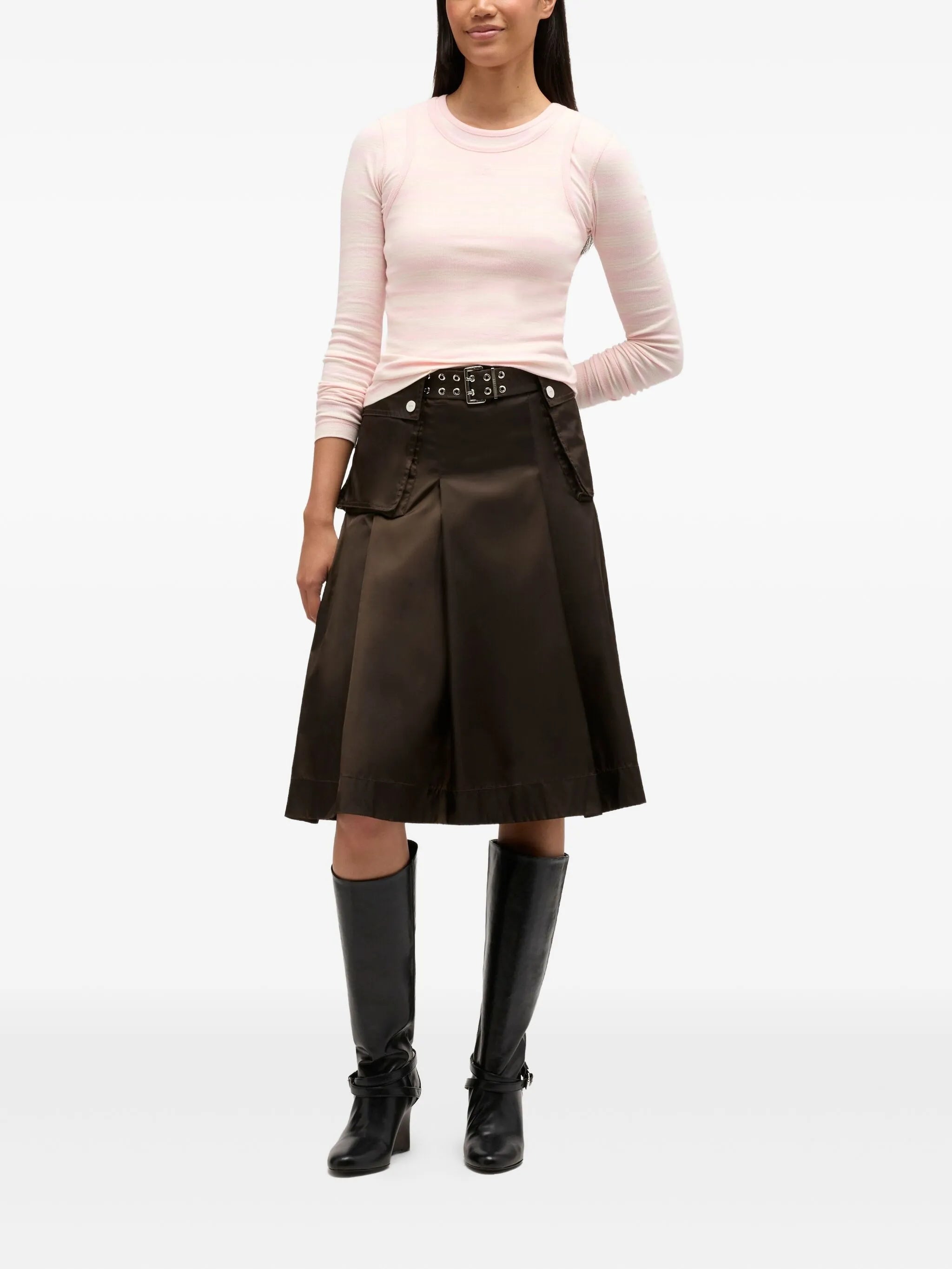Ganni Ganni Duchesse Nylon Pleated Skirt, view 2