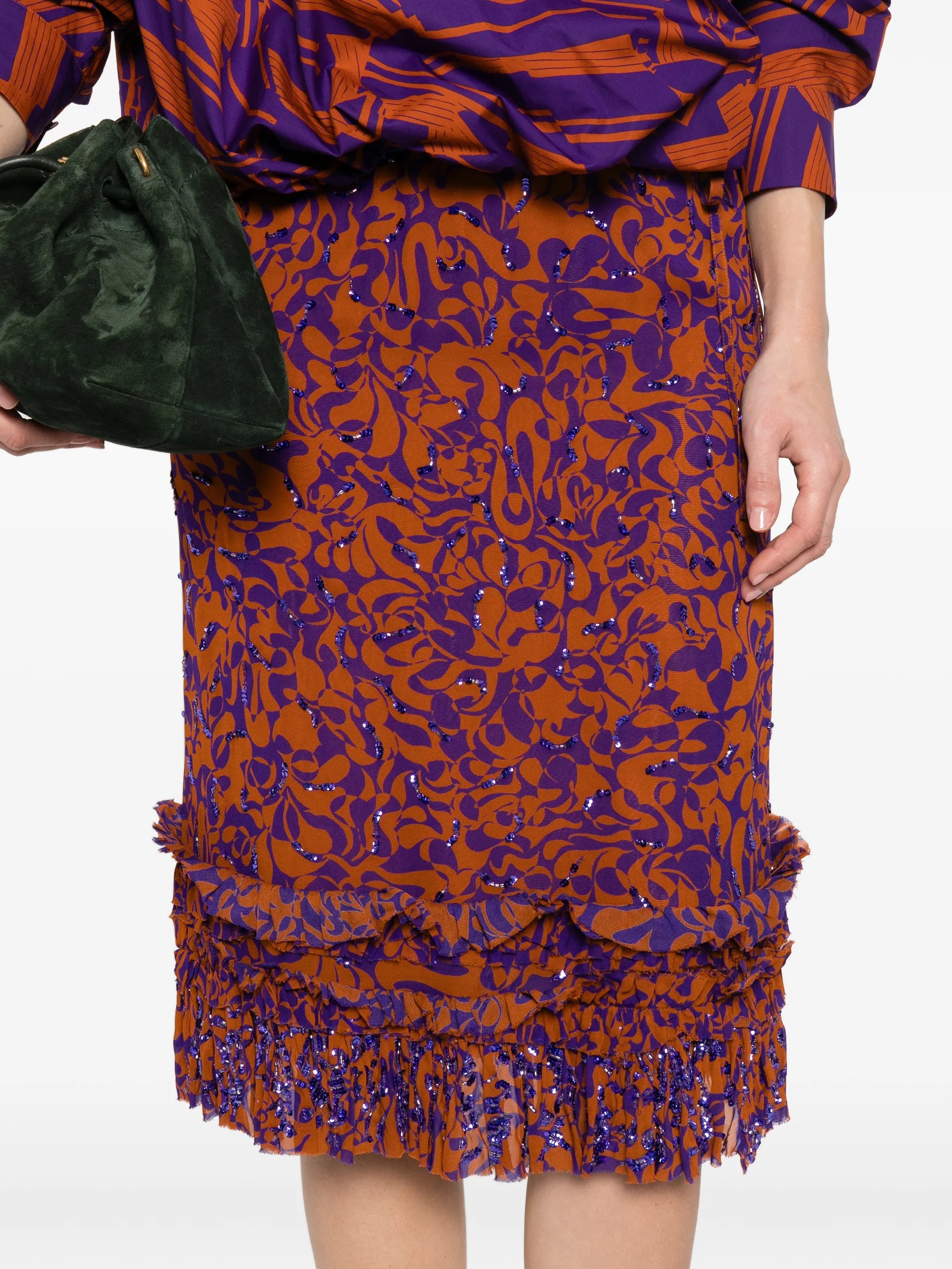 Dries Van Noten Dries Van Noten Sequin-embellished Ruffled-trim Midi Skirt, view 2