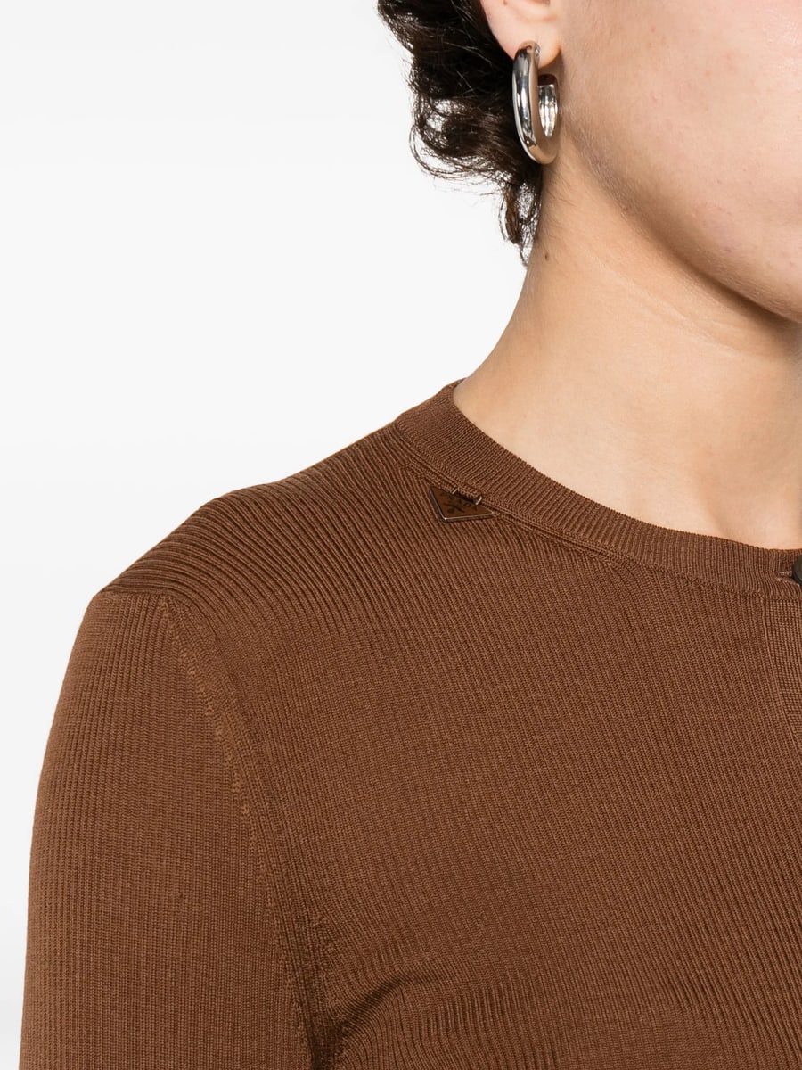 Prada Prada Ribbed Knit Wool Cardigan, view 3