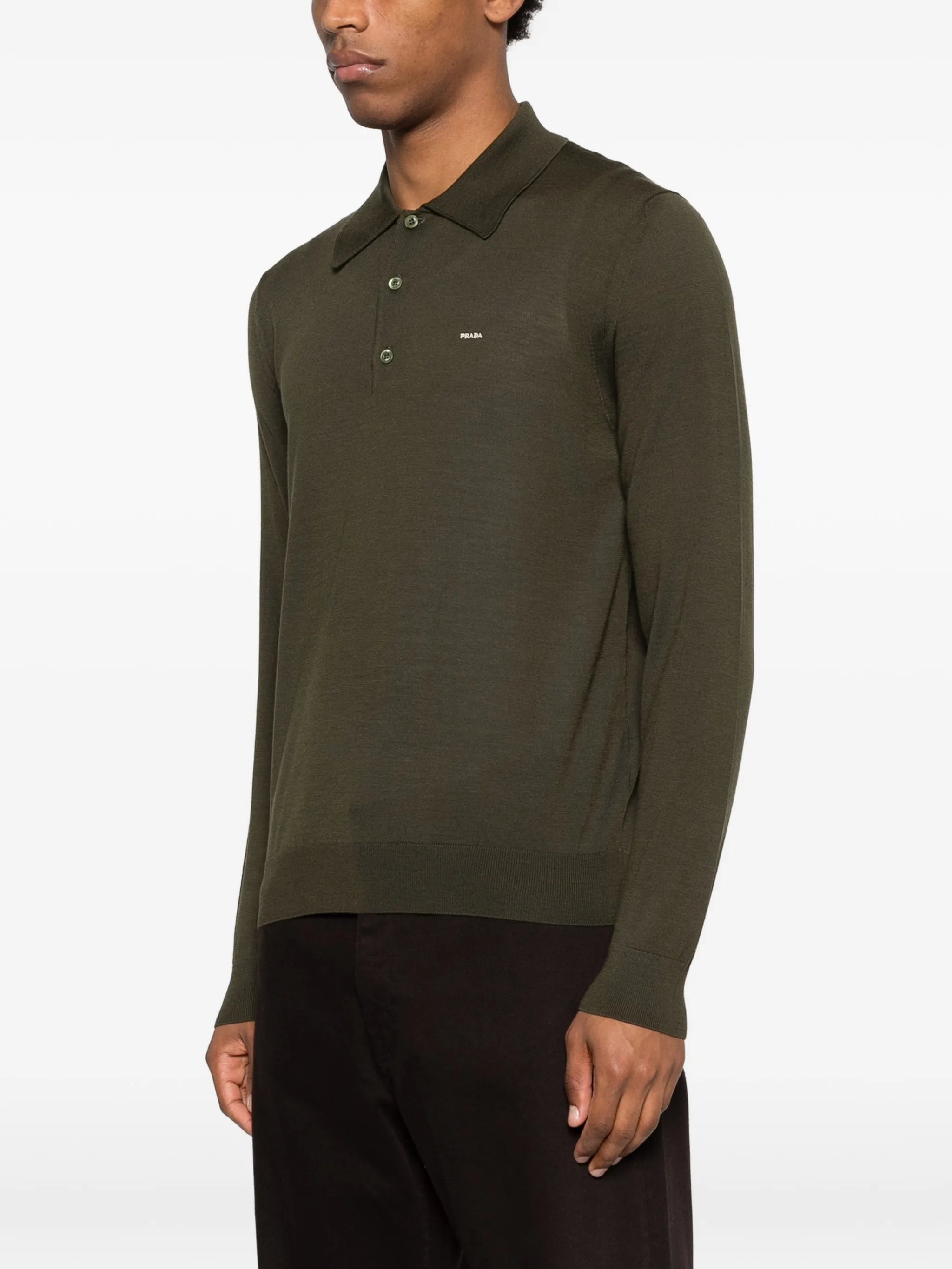 Prada Prada Long-sleeved Superfine Wool Polo Sweater, view 2
