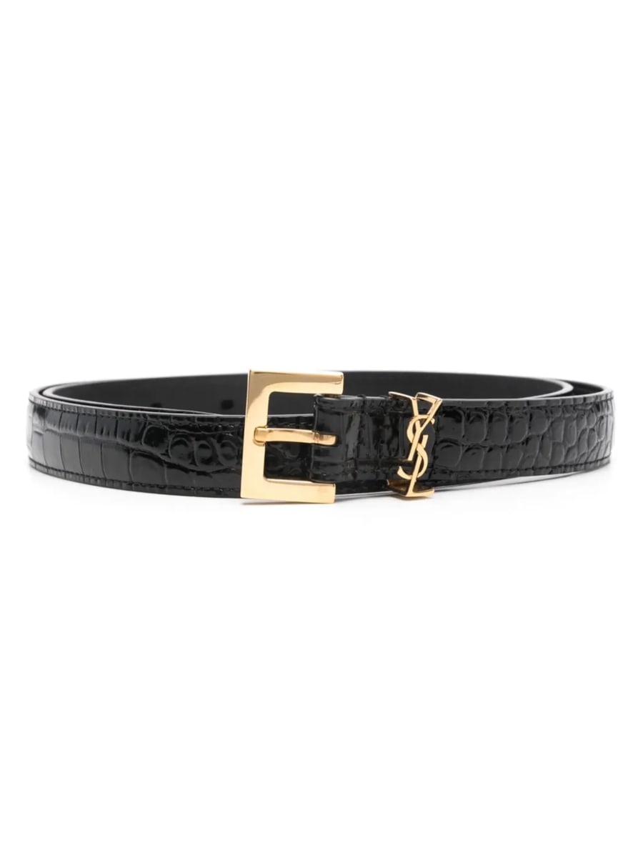 Saint Laurent Saint Laurent Cassandre Crocodile-embossed Belt, view 2