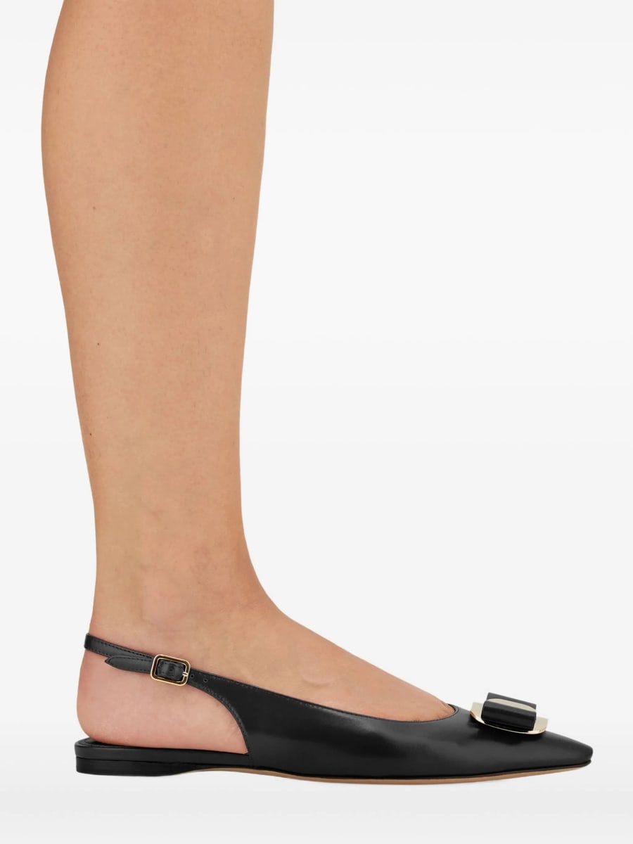 Ferragamo Ferragamo Vara Leather Flat Pumps, view 2