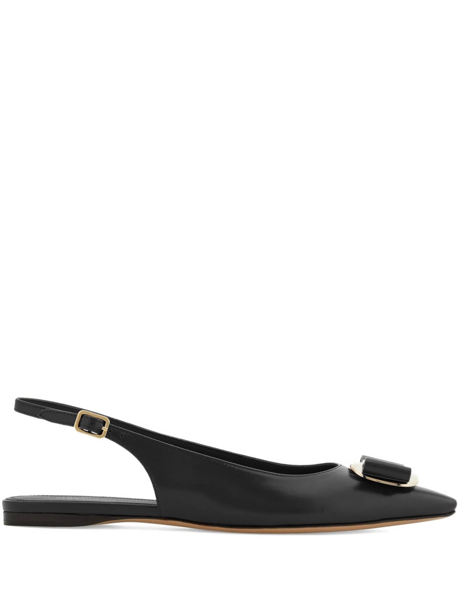 Ferragamo Ferragamo Vara Leather Flat Pumps, view 3