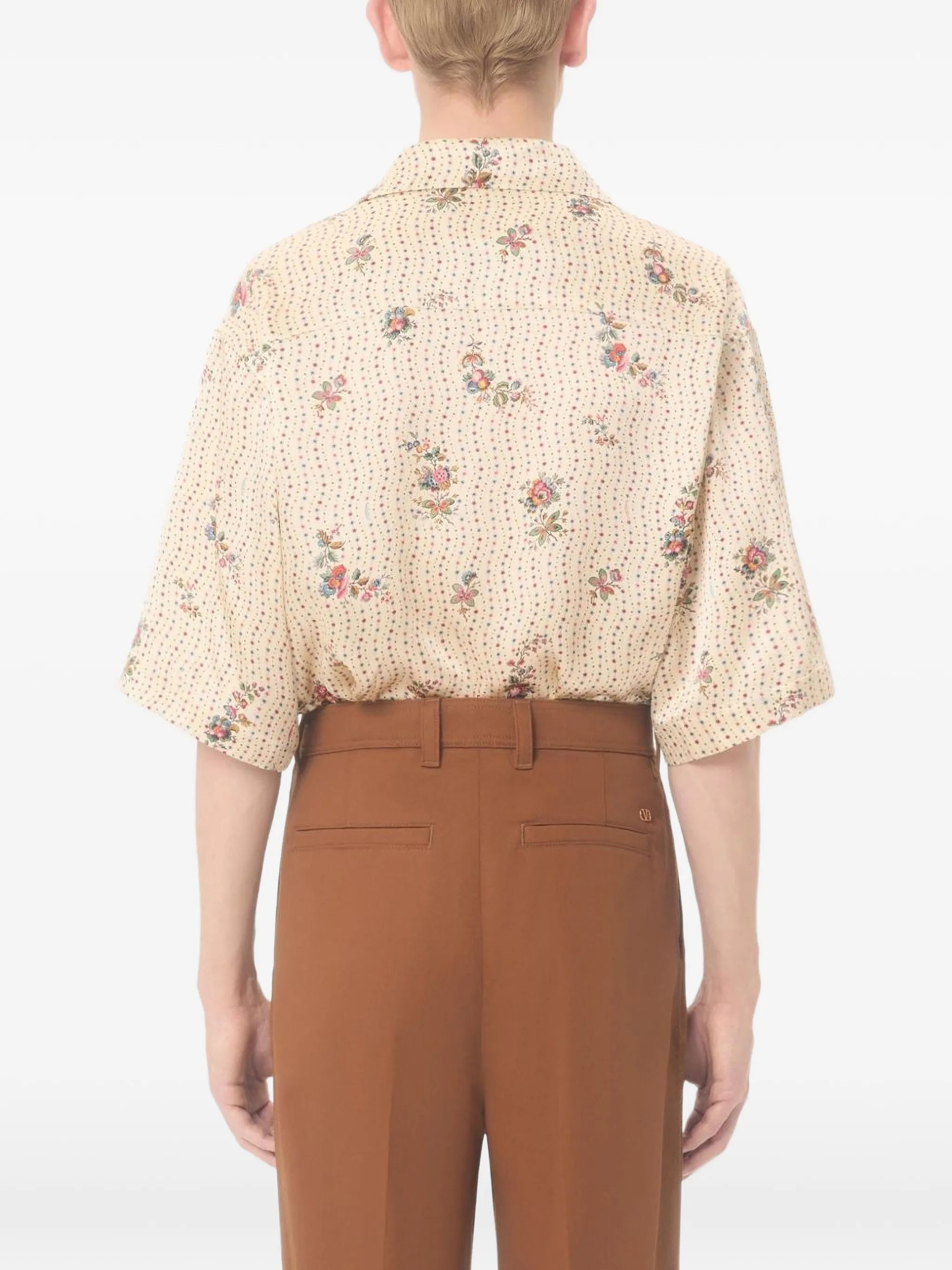 Valentino Valentino Silk Bowling Shirt With Papier Floral Print, view 2