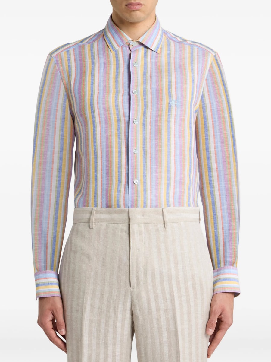 Etro Etro Multicoloured Striped Linen Shirt, view 4