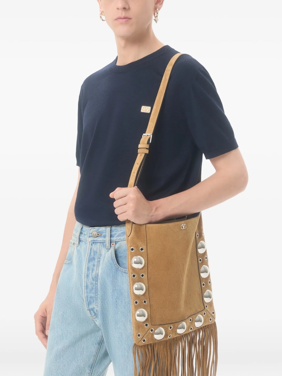 Valentino Valentino Wool T-shirt With VLogo Patch, view 3