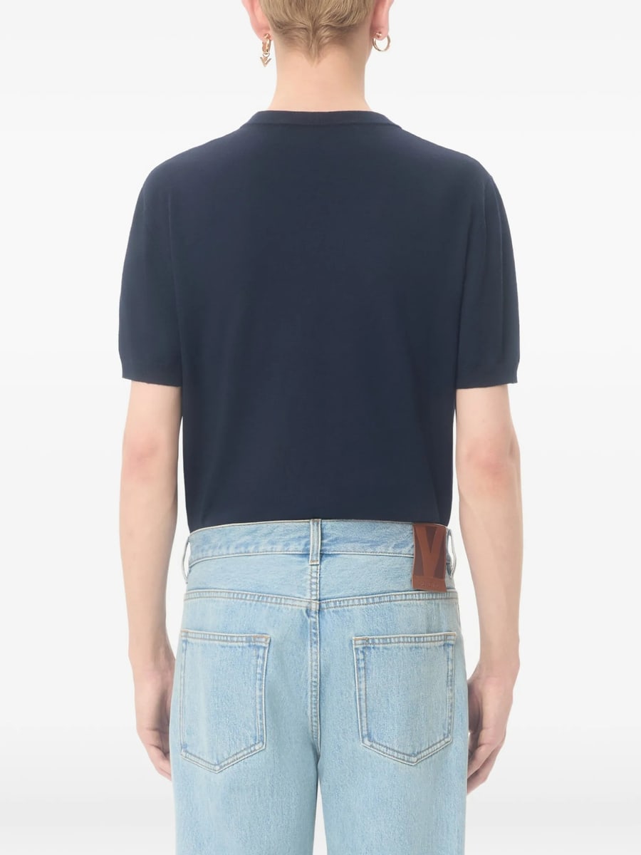 Valentino Valentino Wool T-shirt With VLogo Patch, view 4
