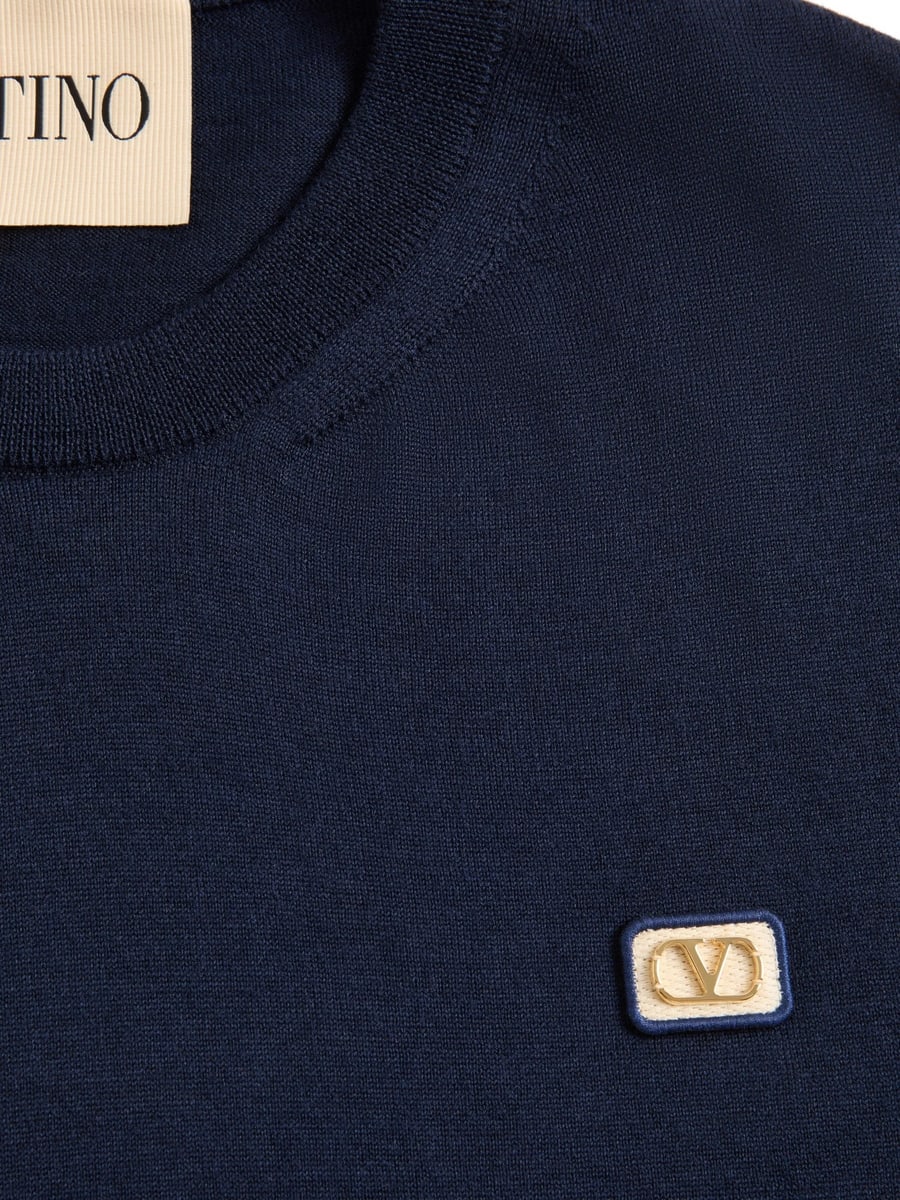 Valentino Valentino Wool T-shirt With VLogo Patch, view 5