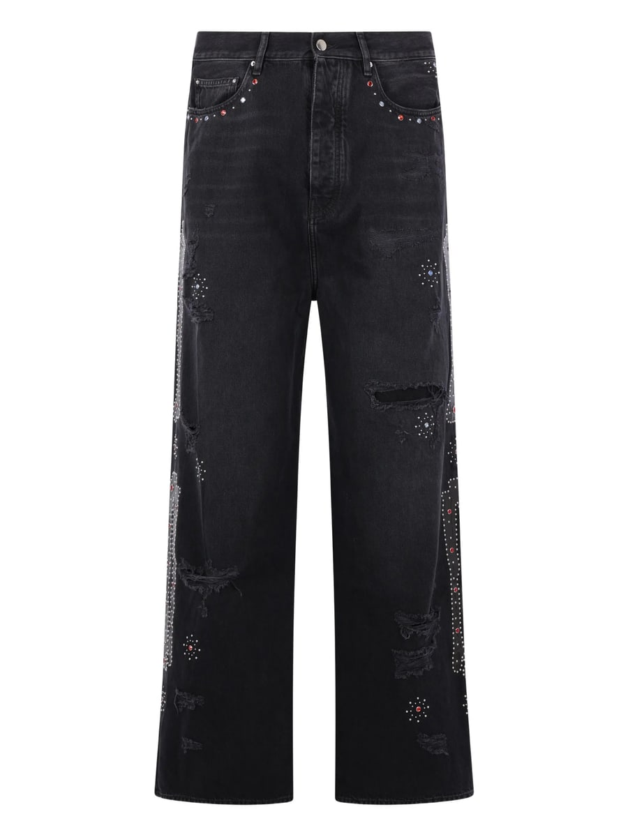 Amiri Amiri Studded Ripped Wide-leg Jeans