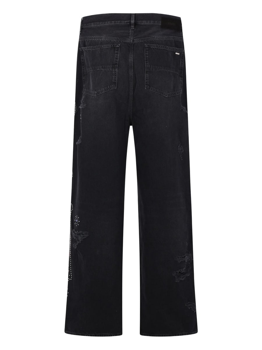 Amiri Amiri Studded Ripped Wide-leg Jeans, view 4