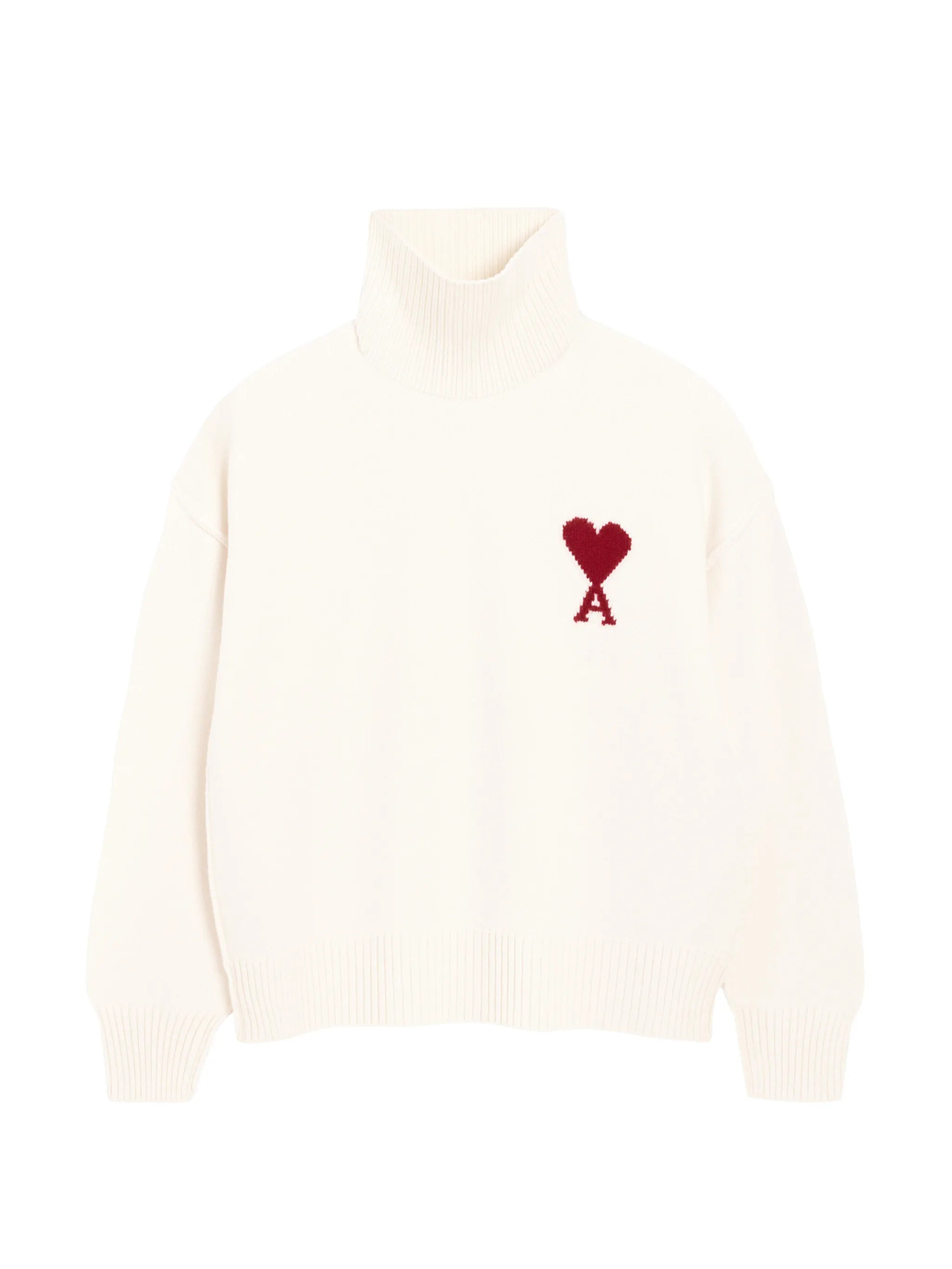 AMI Paris Ami Paris Natural Funell Neck Wool Sweater With Ami De Coeur
