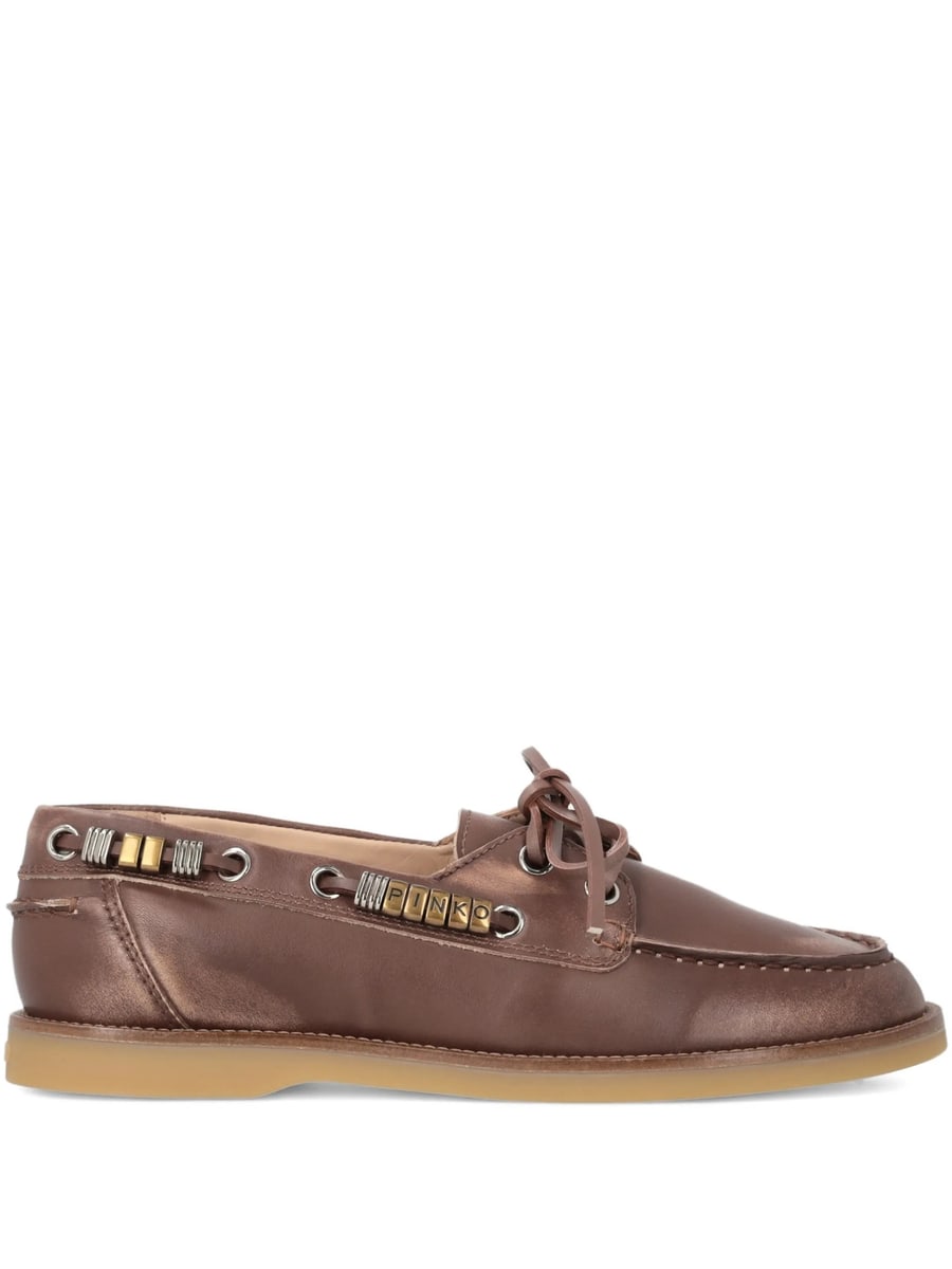Pinko Pinko Leather Moccasins With Jewel Details
