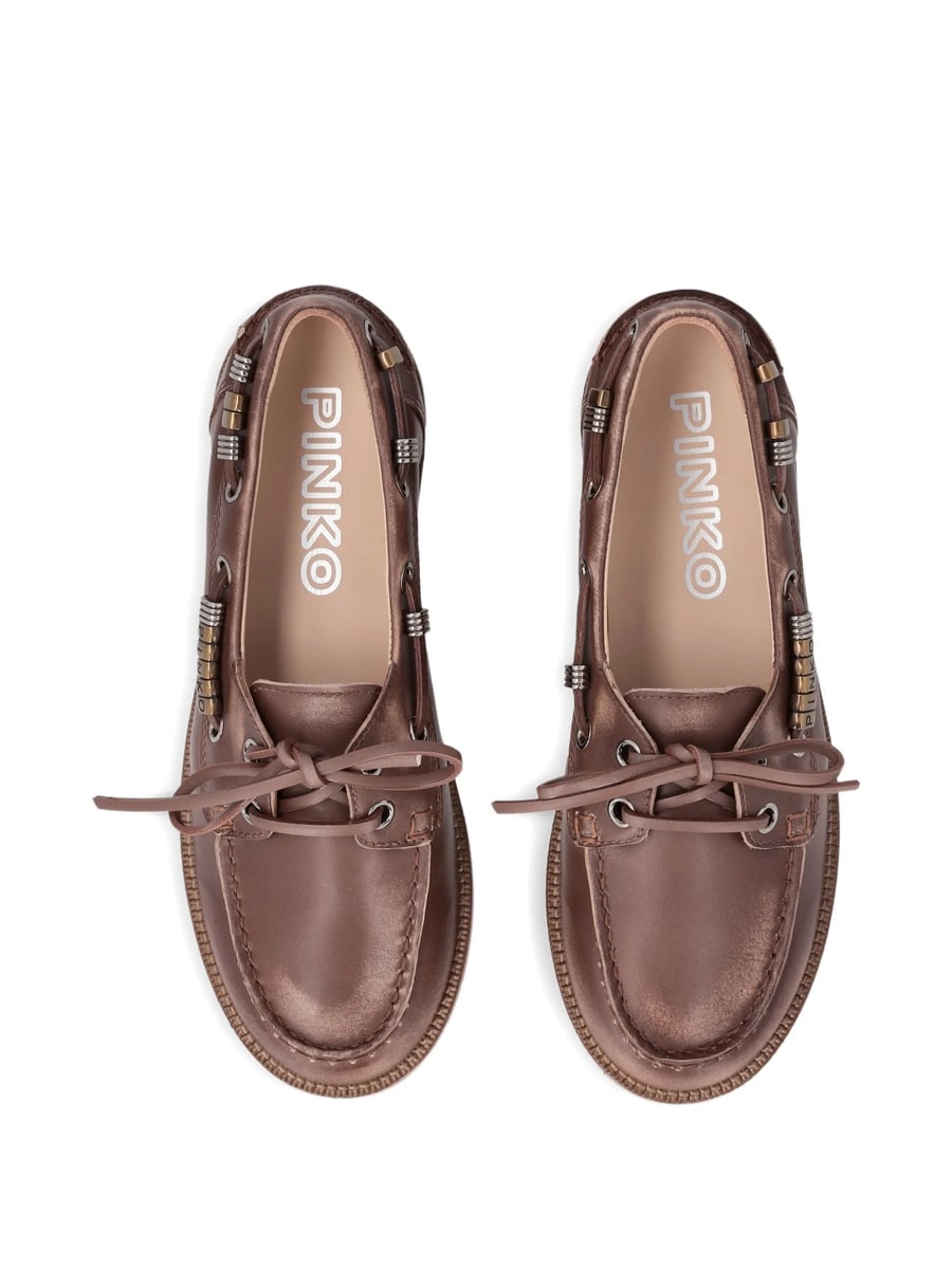 Pinko Pinko Leather Moccasins With Jewel Details, view 3