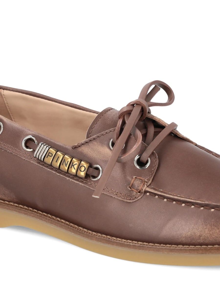 Pinko Pinko Leather Moccasins With Jewel Details, view 5