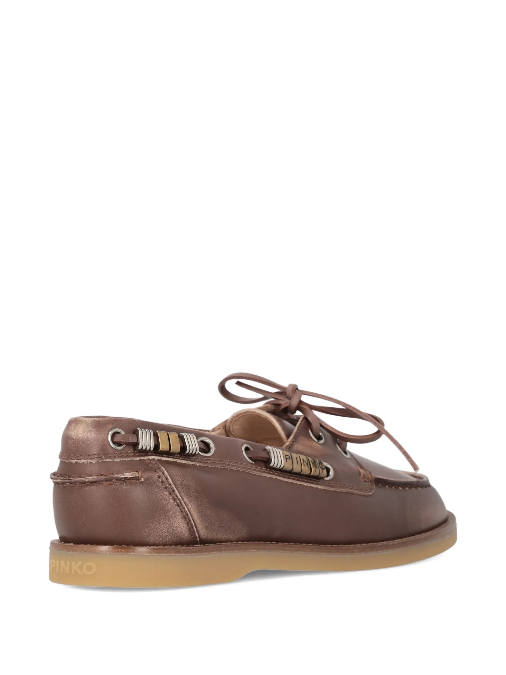Pinko Pinko Leather Moccasins With Jewel Details, view 2