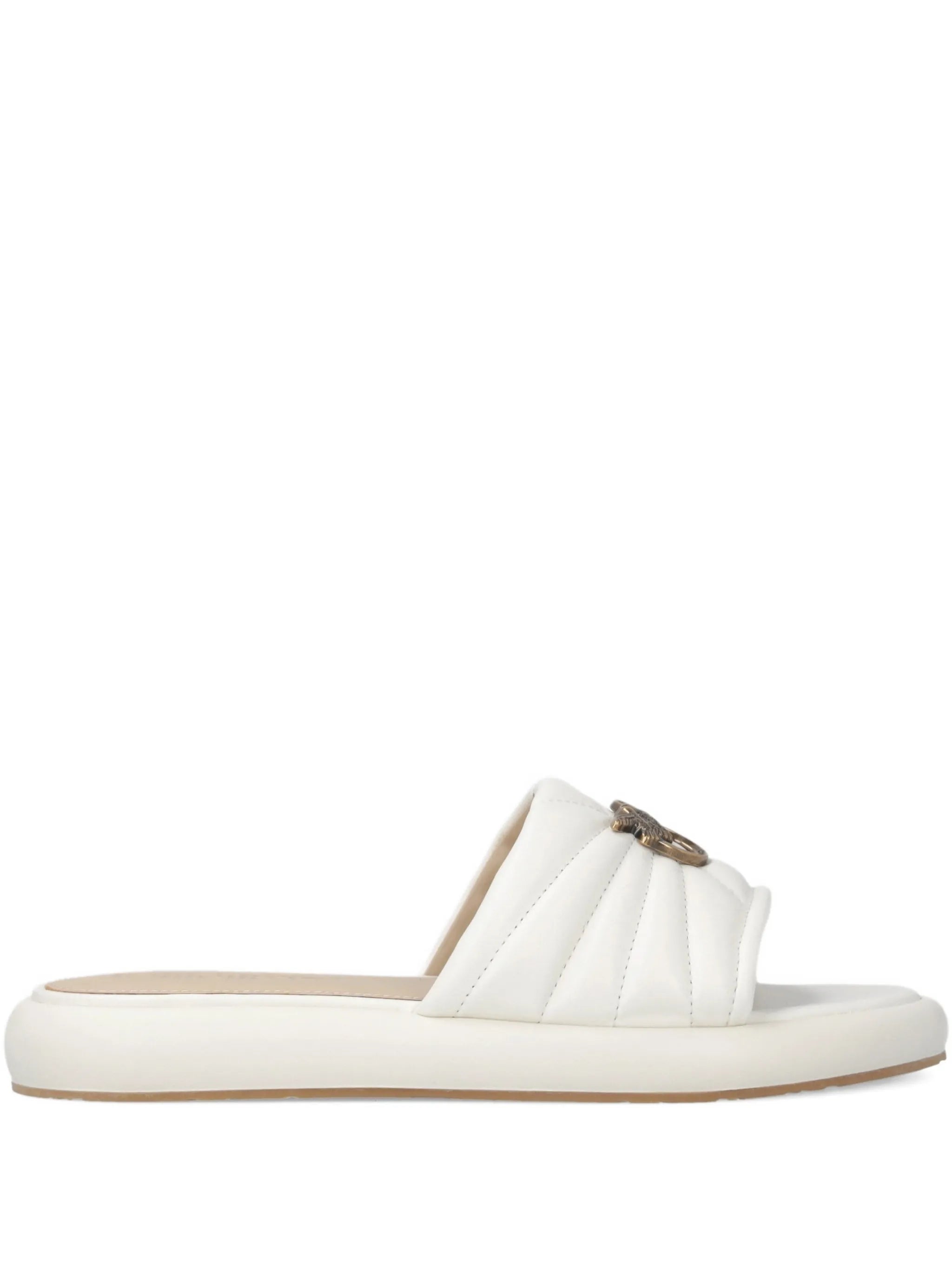 Pinko Pinko Perforated Nappa Leather Slip-on Sandals With Love Birds Logo