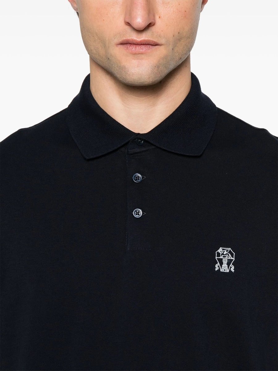 Brunello Cucinelli Brunello Cucinelli Crest-embroidered Cotton-piqué Polo Shirt, view 4