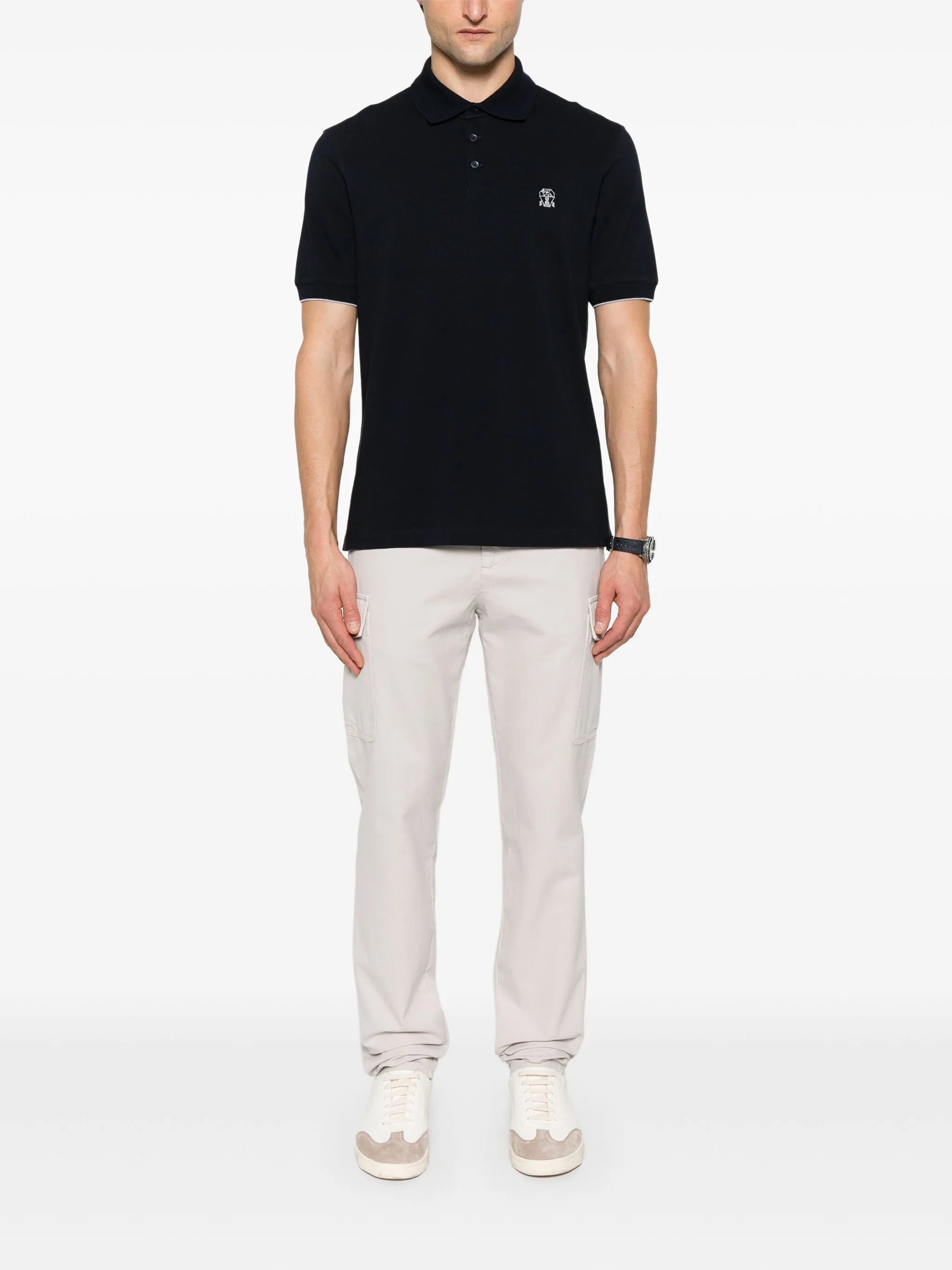 Brunello Cucinelli Brunello Cucinelli Crest-embroidered Cotton-piqué Polo Shirt, view 2