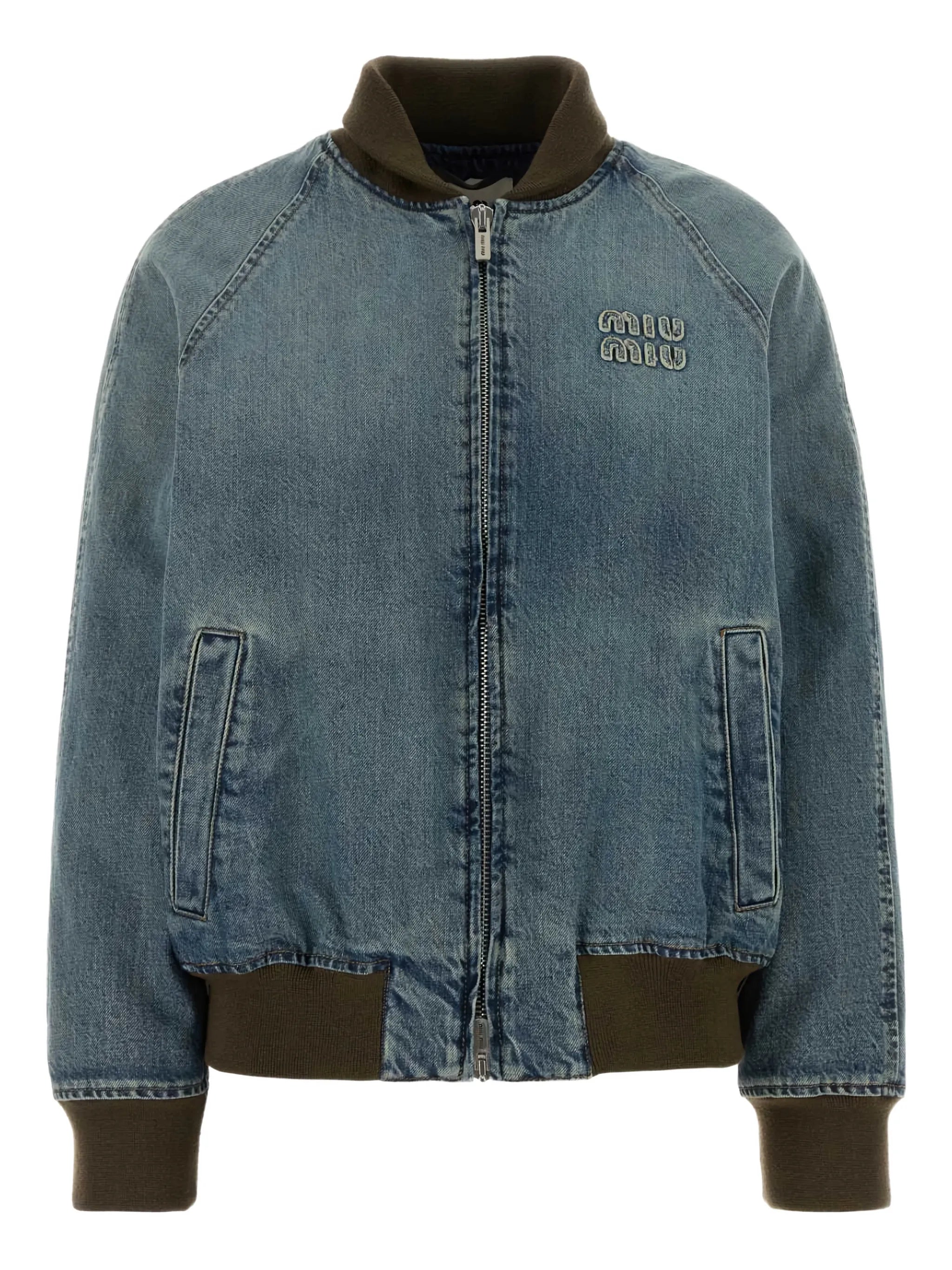 Miu Miu Miu Miu Zip-up Denim Bomber Jacket