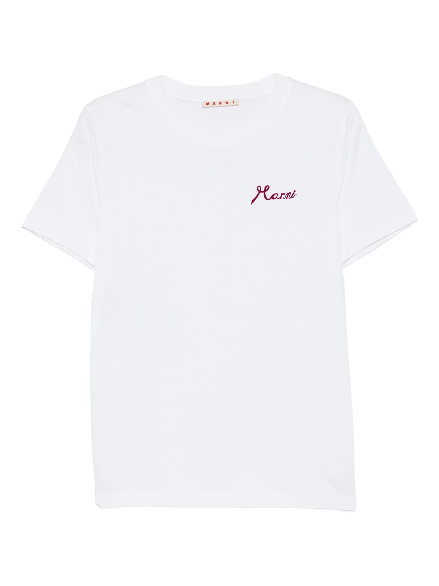 Marni Marni White Cotton T-shirt With Flocked Marni Logo