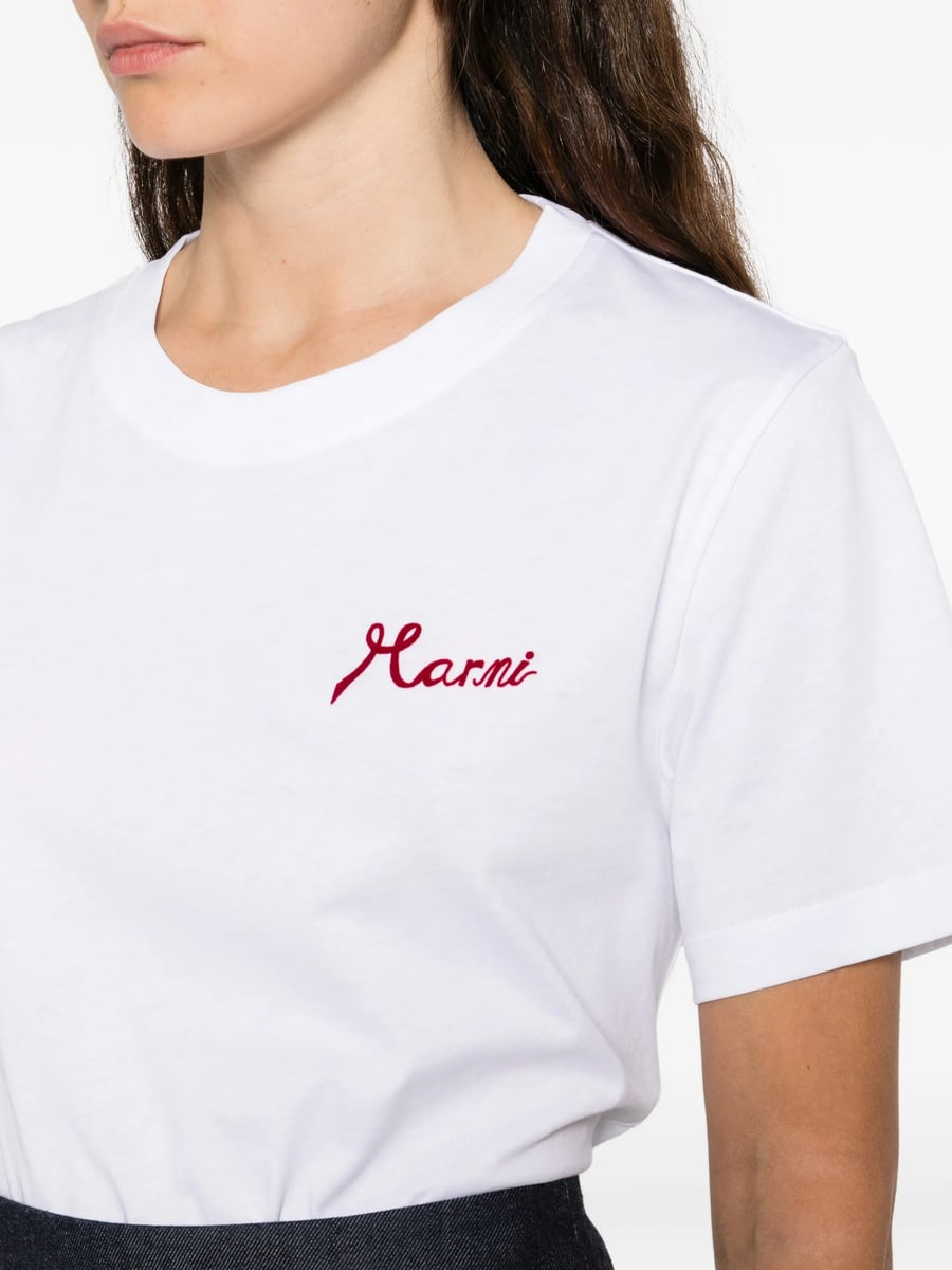 Marni Marni White Cotton T-shirt With Flocked Marni Logo, view 4
