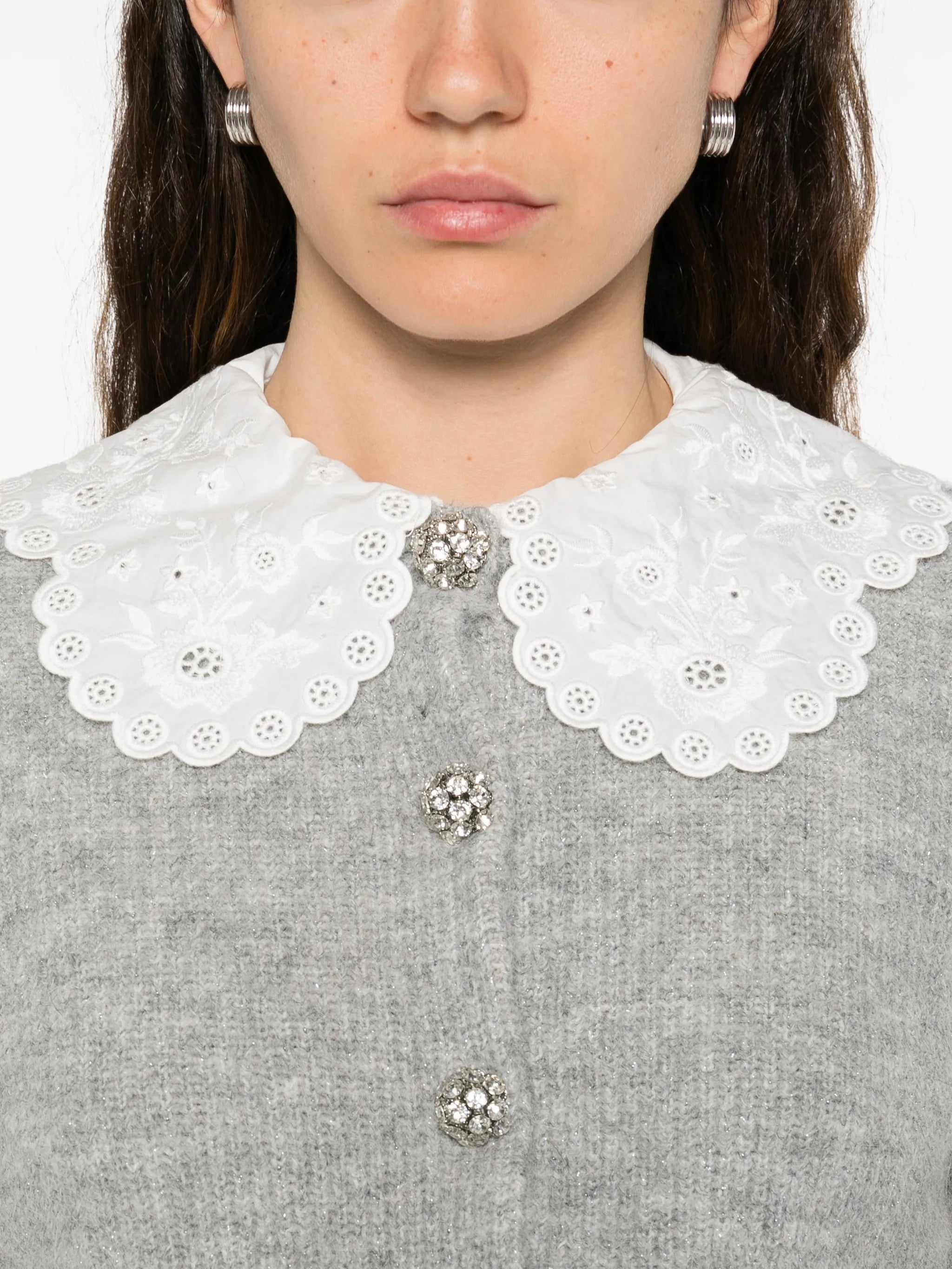 self-portrait Self-portrait Scalloped-collar Embellished Cardigan, view 2