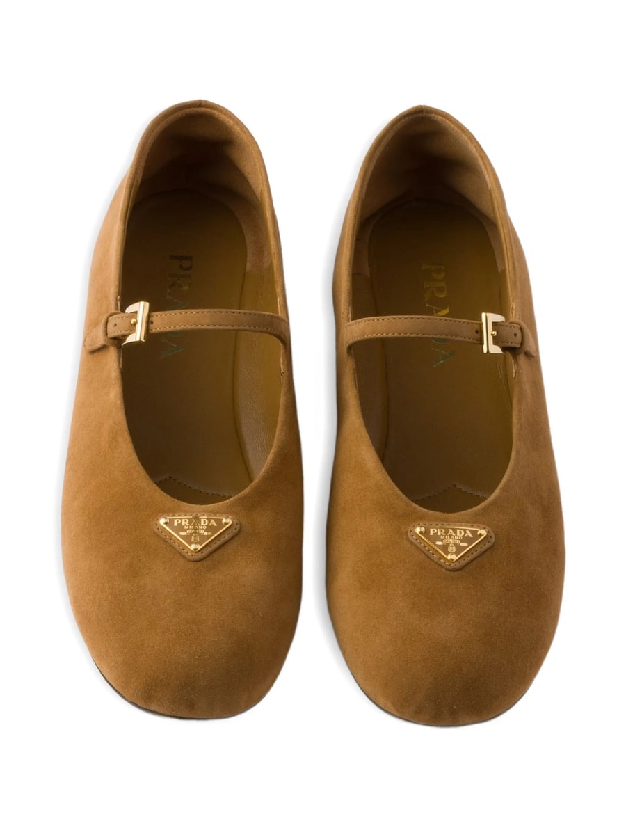 Prada Prada Buckle-strap Suede Ballerinas, view 4