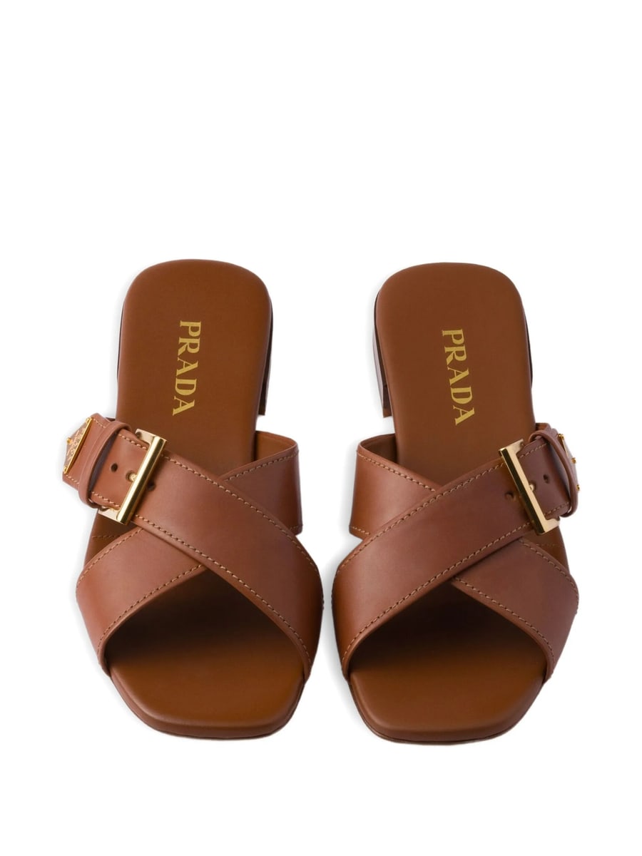 Prada Prada Leather Crisscross Slides With Buckle, view 2
