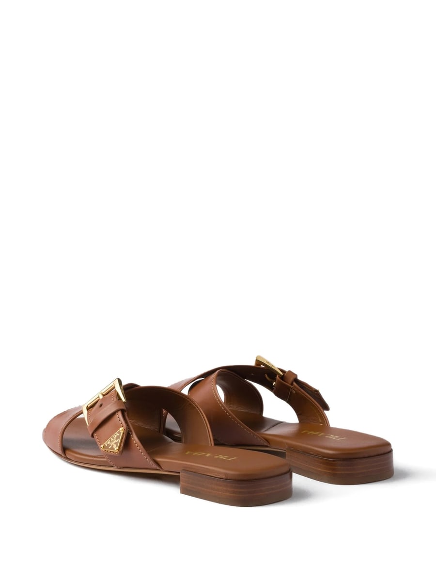 Prada Prada Leather Crisscross Slides With Buckle, view 3