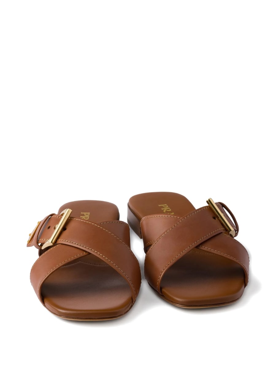 Prada Prada Leather Crisscross Slides With Buckle, view 4