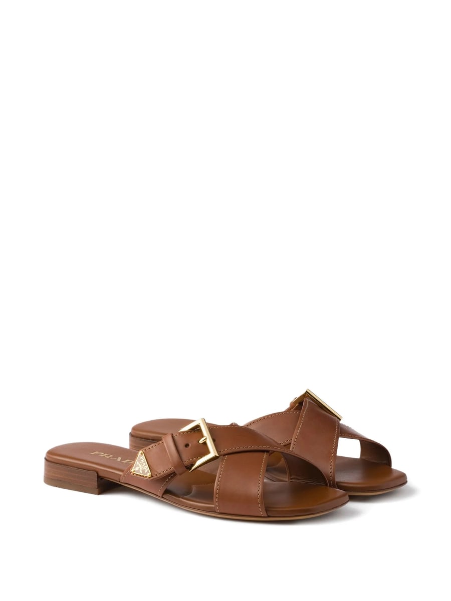 Prada Prada Leather Crisscross Slides With Buckle, view 5