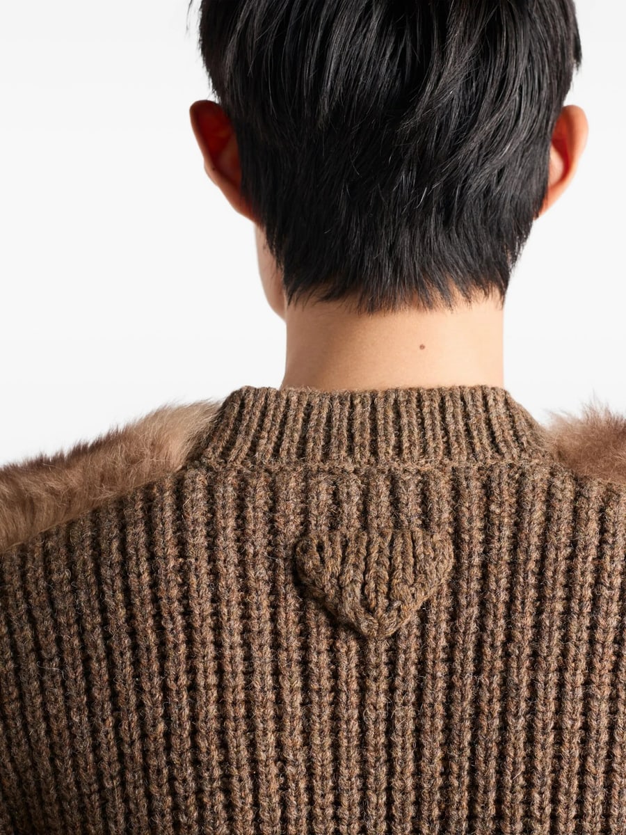 Prada Prada Shearling-trimmed Wool Cardigan, view 2
