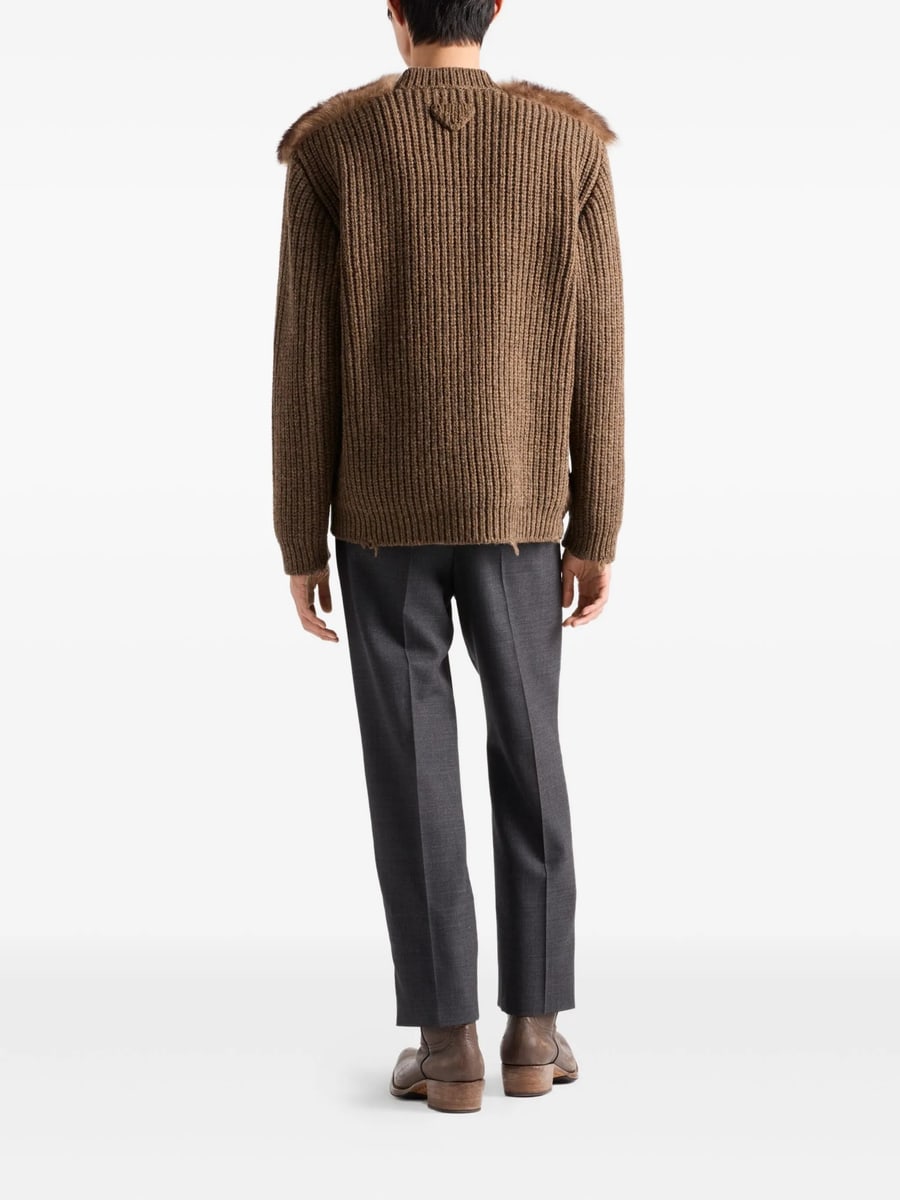 Prada Prada Shearling-trimmed Wool Cardigan, view 3