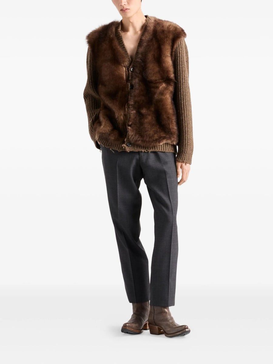 Prada Prada Shearling-trimmed Wool Cardigan, view 4