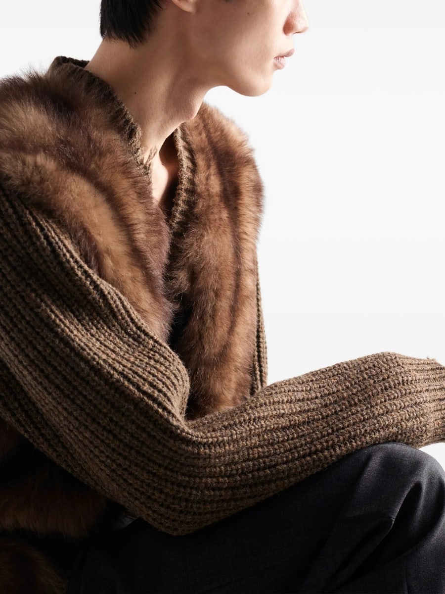 Prada Prada Shearling-trimmed Wool Cardigan, view 5