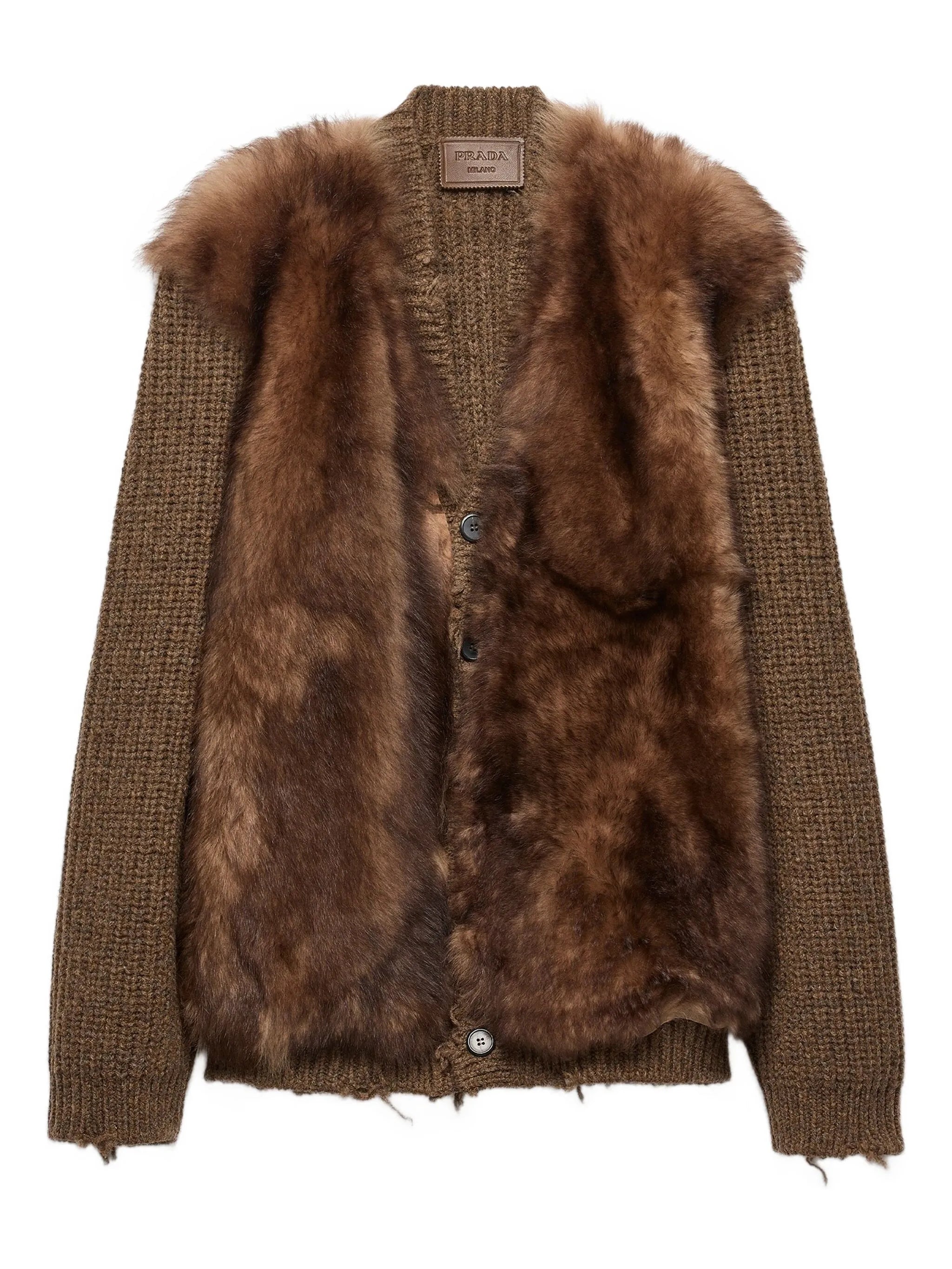 Prada Prada Shearling-trimmed Wool Cardigan