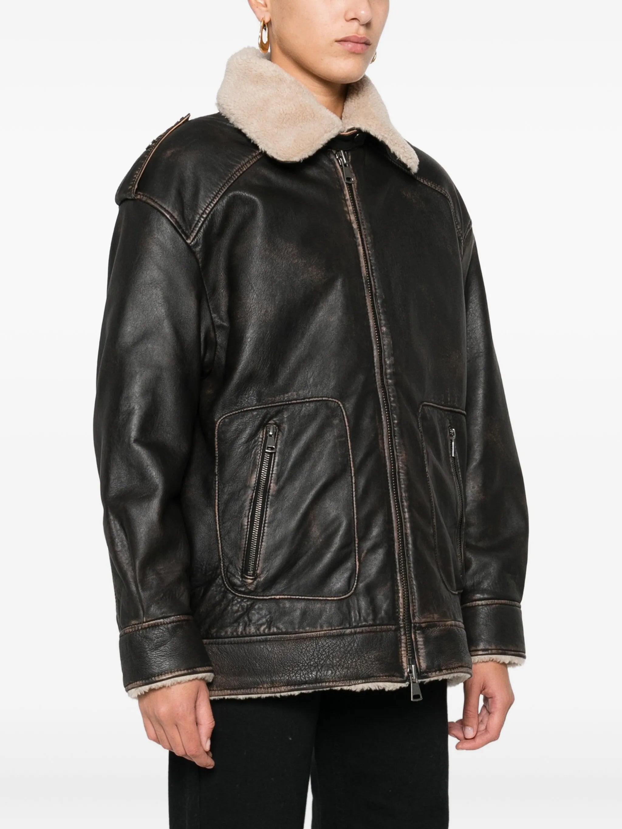 Eraldo Eraldo Shearling-collar Leather Jacket, view 2